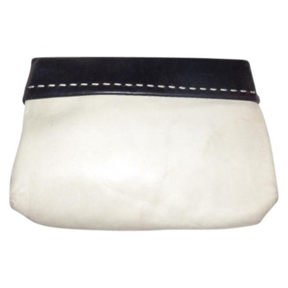 Salvatore Ferragamo Vintage Stone Leather Black Trim 2-Way Clutch Bag